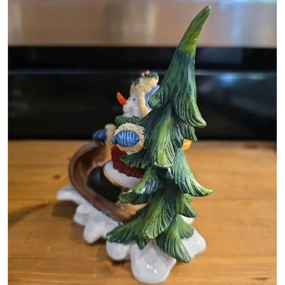 Home Interiors Christmas Whimsical Snowmen Sledding Figurines set of 3 resin 5